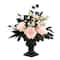 17" Pretty Morbid Pink Carnation Halloween Centerpiece in Black Urn